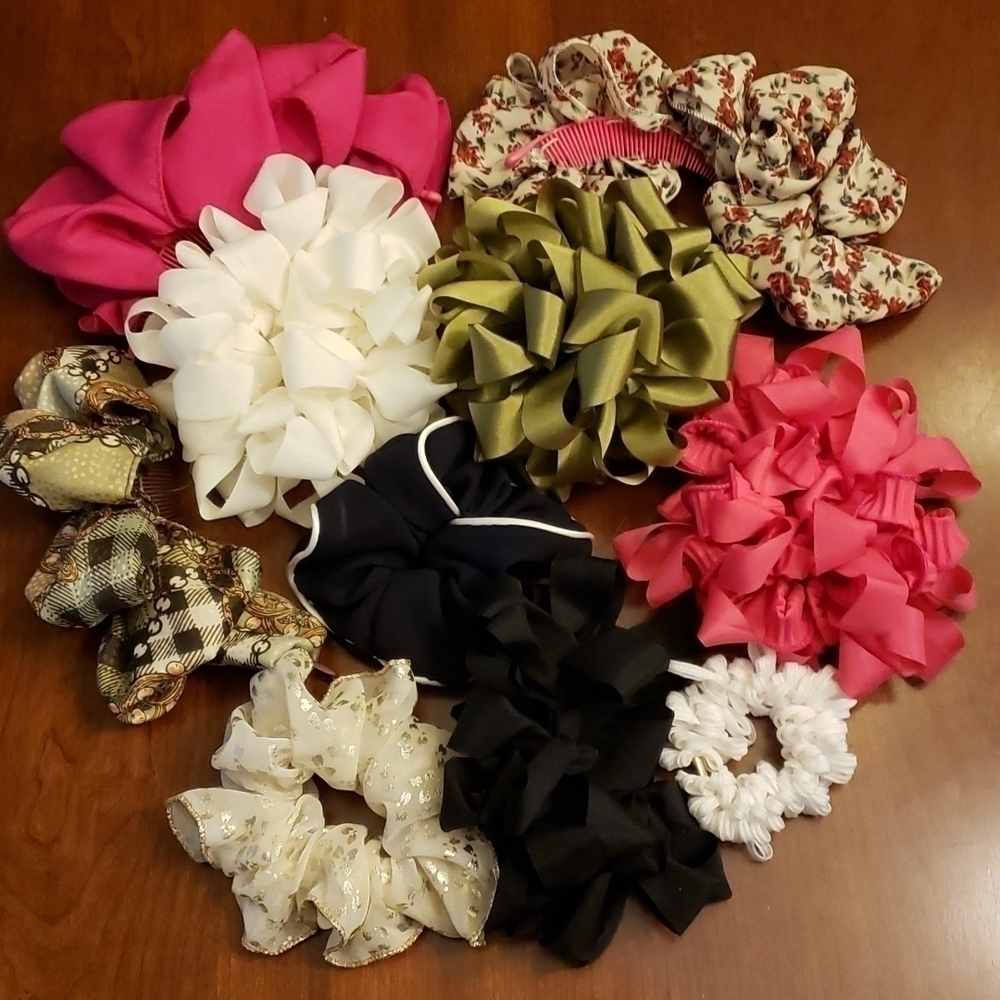 Hair Scruncies and Combs Assorted Colors and Size Bundle of 10